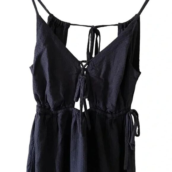 O’Neill Viscose Black Front Tie Straps  Slits Flowy Beach Maxi Womens Dress SZ S - Picture 7 of 16